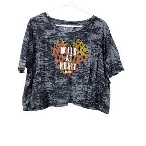Billabong Womens Small T-Shirt Cropped Gray Black Animal Print Wild at Heart